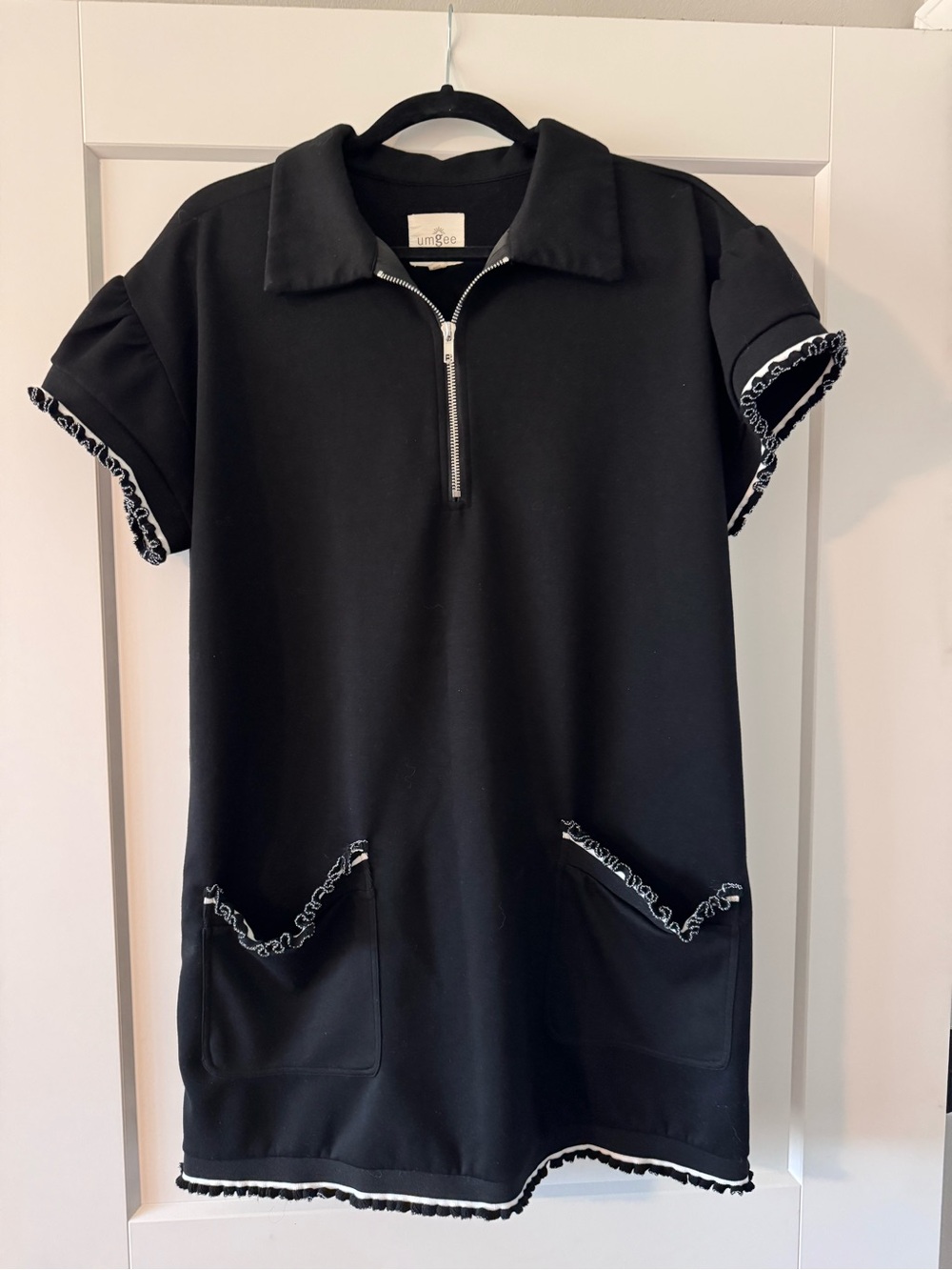 Umgee Black Short-Sleeve Zip Polo Dress